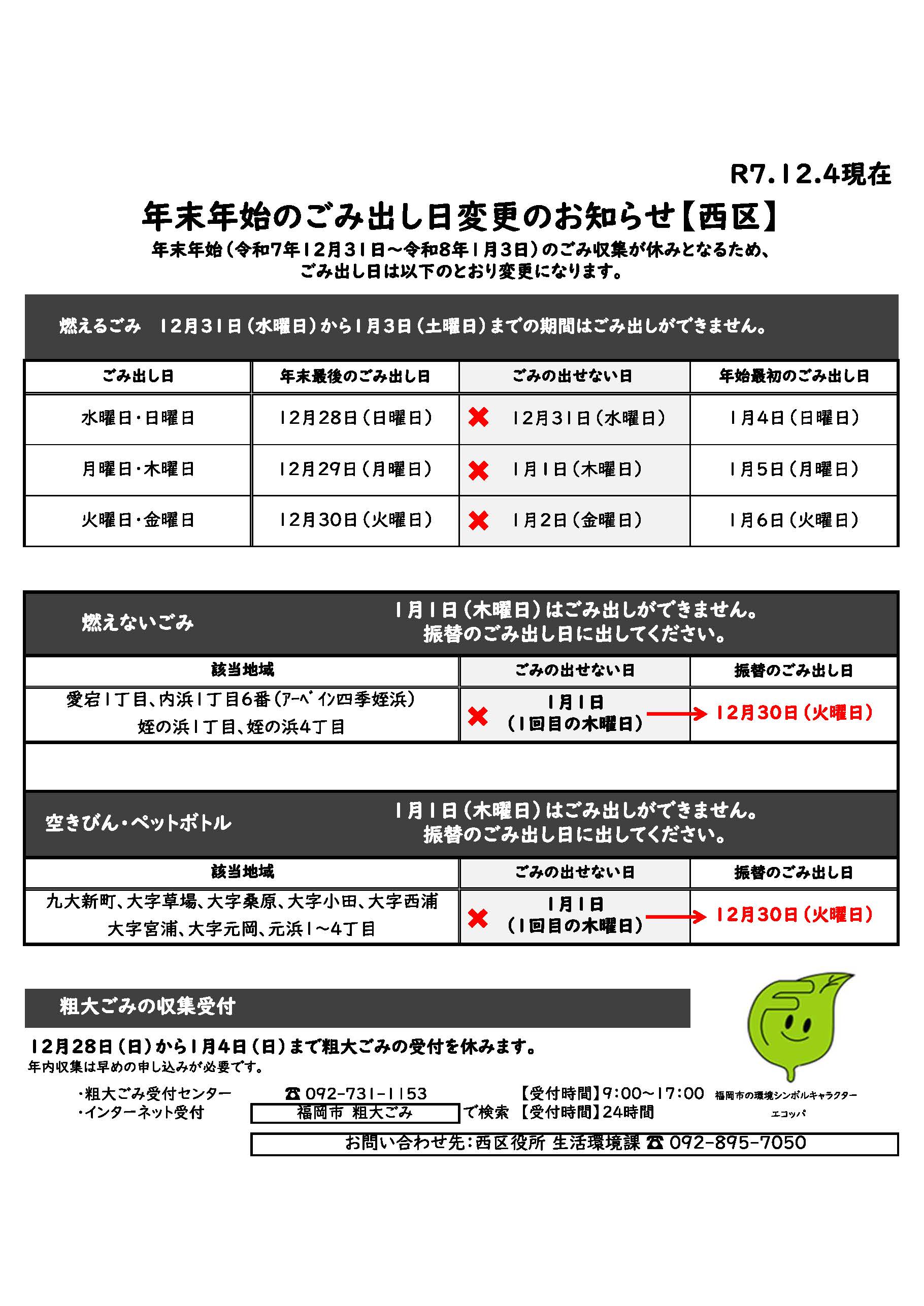 年末年始ごみ出し日