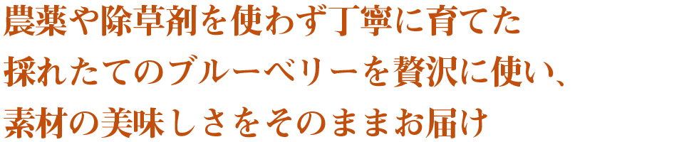 農薬や除草剤を使わず丁寧に育てた採れたてのブルーベリーを贅沢に使い、素材の美味しさをそのままお届け