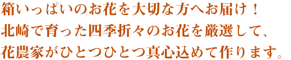 箱いっぱいのお花を大切な方へお届け！北崎で育った四季折々のお花を厳選して、花農家がひとつひとつ真心込めて作ります。