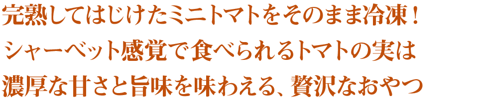 完熟してはじけたミニトマトをそのまま冷凍！シャーベット感覚で食べられるトマトの実は濃厚な甘さと旨味を味わえる、贅沢なおやつ