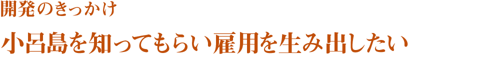 開発のきっかけ　小呂島を知ってもらい雇用を生み出したい