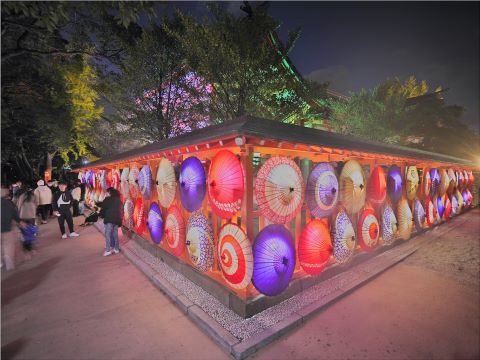紅葉八幡宮和傘ディスプレイ