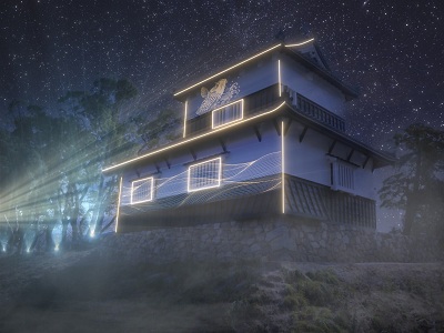 今年3月に復元されたばかりの潮見櫓に、レーザーとプロジェクションマッピングによる光と音のシンクロ演出で、象徴的なショーを展開。