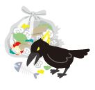 カラスがごみ袋を荒らすイラスト