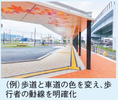 駅前広場写真(歩道と車道の色を変え、歩行者の同線を明確化)