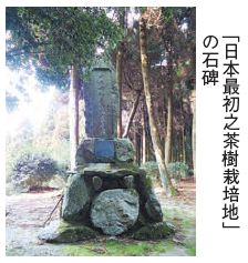 「日本最初之茶樹栽培地」の石碑写真