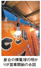 屋台の裸電球の明かりが営業開始の合図
