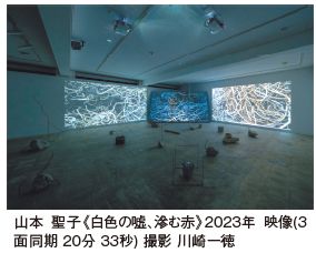 作品の写真　山本 聖子《白色の嘘、滲む赤》2023年 映像(3面同期 20分 33秒) 撮影 川崎一徳