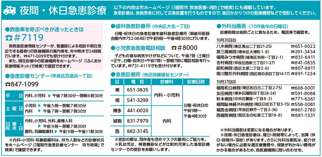 夜間・休日急患診療の詳細は以下参照