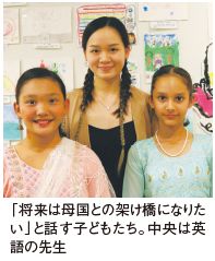 「将来は母国との架け橋になりたい」と話す子どもたち。中央は英語の先生