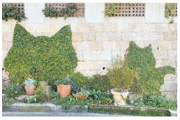 メイタビでキャラクターや動物のシルエットを描いた石壁の写真
