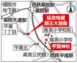 宇賀神社と延命地蔵願王大菩薩の地図