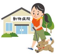 動物病院に犬を連れて行くイラスト