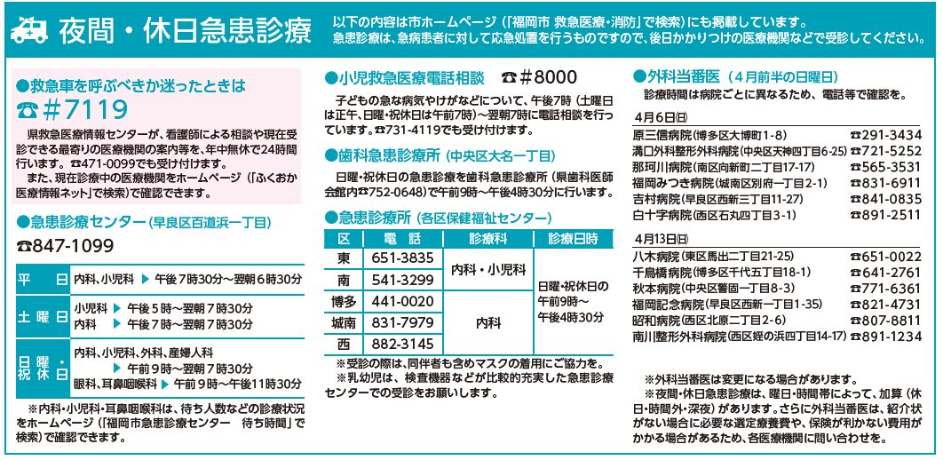 夜間・休日急患診療の詳細は下記参照