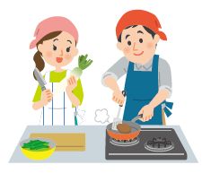 ヘルスメイト養成教室での調理実習のイラスト