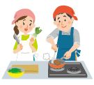 養成教室での調理実習のイラスト