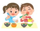 子どもが食事をしているイラスト