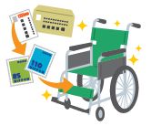 使用済み切手と車いすののイラスト