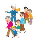 誘導に従って避難しているイラスト