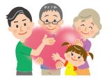 人々がハートを抱えているイラスト