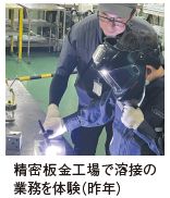 精密板金工場で溶接の 業務を体験（昨年）