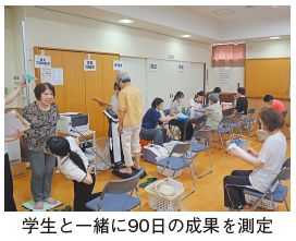 学生と一緒に90日の成果を測定する写真