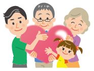 人々がハートを抱えているイラスト