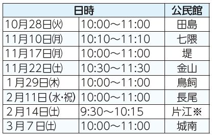 日時、公民館表