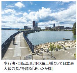 歩行者・自転車専用の海上橋として日本最 大級の長さを誇る「あいたか橋」