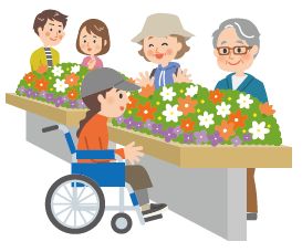 レイズドベッドを取り入れた花壇のイラスト