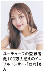 ユーチューブの登録者 数100万人超えのイン フルエンサー・「ねお」さ ん