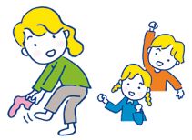 ロコモ体験のイラスト(片足立ちが靴下がはけるかな？)