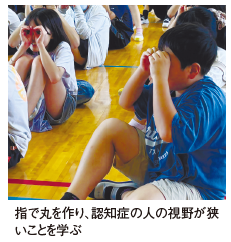 指で丸を作り、認知症の人の視野が狭 いことを学ぶ