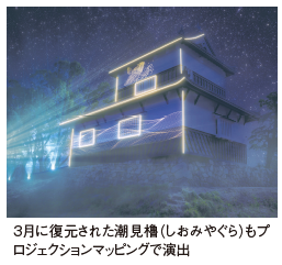 3月に復元された潮見櫓（しおみやぐら）もプ ロジェクションマッピングで演出