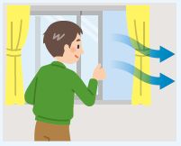 窓を開けて換気のイラスト