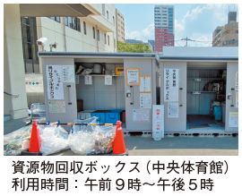 資源物回収ボックス(中央体育館)写真 利用時間 午前9時から午後5時