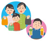 弁当を手に持つイラスト、ドリンクを手に持つイラスト