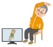 映像や音楽に合わせて運動しているイラスト