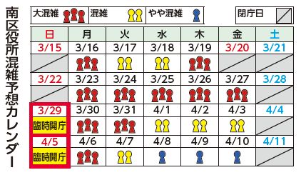 南区役所混雑予想カレンダー