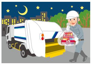 夜間のごみ収集のイラスト