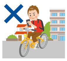 運転中のながらスマホ通話操作は×のイラスト