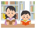 図書館で本を読んでいるイラスト