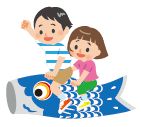 鯉のぼりに子どもが乗っているイラスト