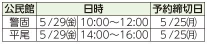 公民館、日程、予約締切日表