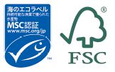 ▷左＝海の環境や水産資 源を守って取られた水産物 ▷右＝適切に管理された 森林の木材を使った製品
