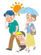 猛暑日に外出しているイラスト