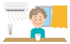 エアコンを適切に使用した涼しい屋内で過ごしているイラスト