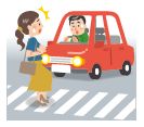 歩行者が横断歩道を横断中に車が侵入して来て驚いているイラスト
