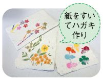 紙すきの写真(紙をすいてハガキ作り)