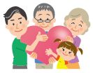 人びとがハートを抱えているイラスト